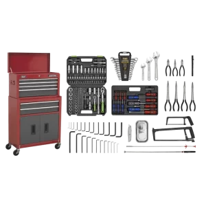 American PRO® Topchest & Rollcab Combination 6 Drawer with 170pc Tool Kit - Red/Grey