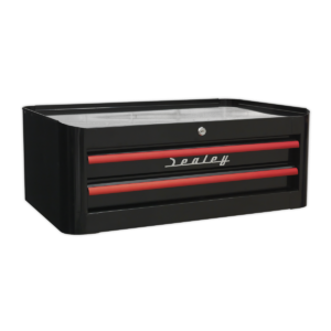 2 Drawer Retro Style Mid-Box - Black with Red Anodised Drawer Pulls