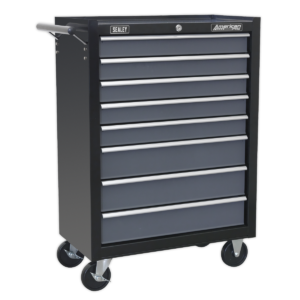 8 Drawer Rollcab with Ball Bearing Slides - Black/Grey