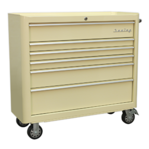 6 Drawer Wide Retro Style Rollcab - Cream