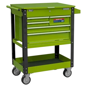 Superline PRO® Heavy-Duty Mobile Tool & Parts Trolley with 5 Drawers and Lockable Top - Hi-Vis Green