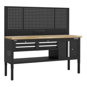 Superline PRO® Modular Workbench with 4 Drawers & Cupboard Wooden Worktop 1830mm