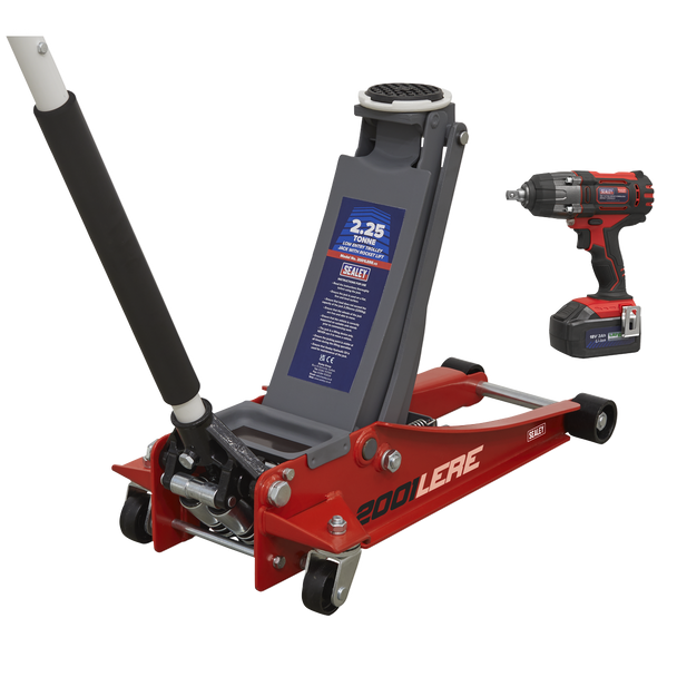 Trolley Jack & Cordless Impact Wrench Combo - Red