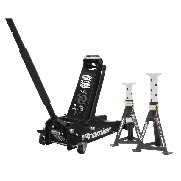 Premier Trolley Jack 3 Tonne & Axle Stands (Pair) 3 Tonne per Stand Combo