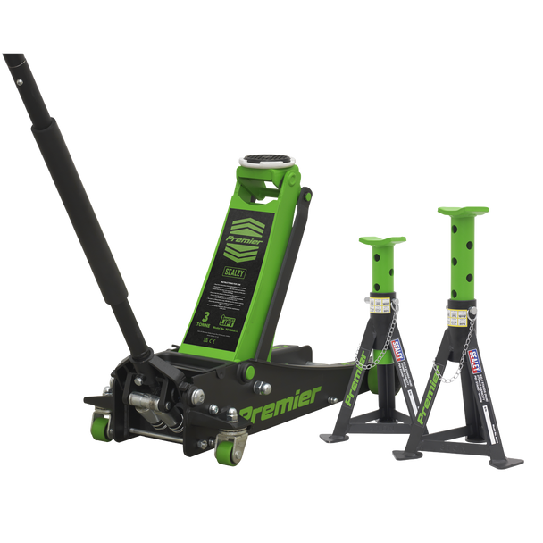 Premier Trolley Jack 3 Tonne & Axle Stands (Pair) 3 Tonne per Stand Combo