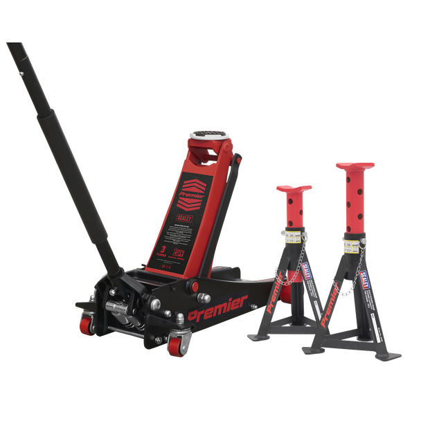Trolley Jack 3 Tonne & Axle Stands (Pair) 3 Tonne per Stand Combo