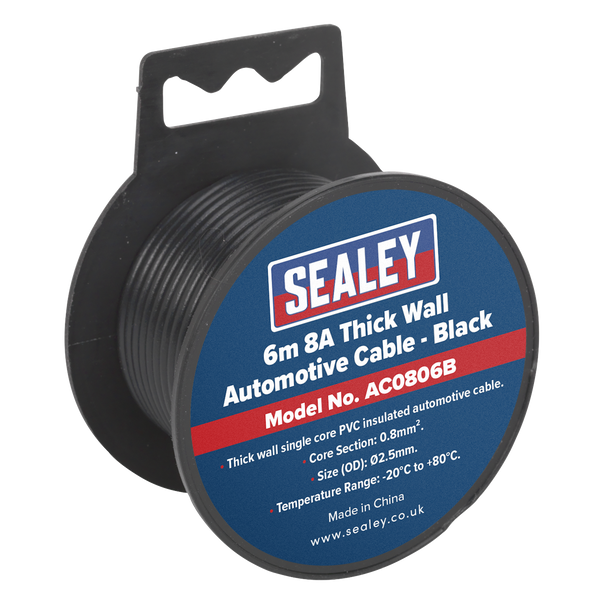 8A Thick Wall Automotive Cable 6m - Black